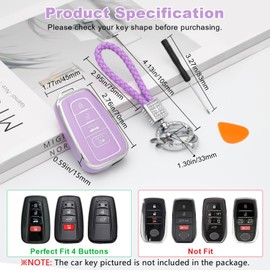 PIFOOG - Funda para llave de coche color morado para Toyota de 4 botones, funda para llave de coche con llavero, accesorios para mujer, Púrpura y plateado
