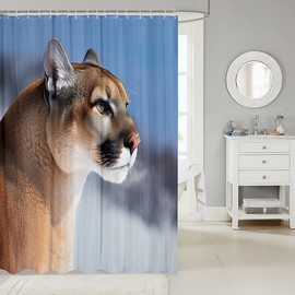 Feelyou Mountain Lion Shower Curtain 3D Wild Cougar Bath Curtain with 12 Hooks Leopard Print Bathroom Accessories Fabric Shower Curtain Set for Stalls Bathtubs 72 X 72 Inches
