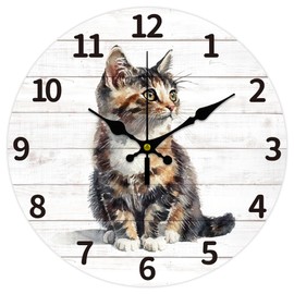 CHGCRAFT Realistic Cat Wall Clock 12 Inch Battery Operated Wall Clocks Spliced Boards Non Ticking Silent Clock Decorative Clocks for Living Room Office Bedroom Home Decor