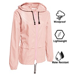 Avoogue Raincoat Women Lightweight Waterproof Rain Jackets Packable Outdoor Hooded Windbreaker Running Coat (Pink XXL)