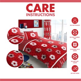 FAIRWAYUK Football Duvet Cover Single - Kids Boys Bedding with Matching Pillowcase, Reversible Printed Goal Red Soccer Quilt Covers, 137x200cm