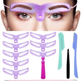 4 plantillas para cejas, 8 estilos, plantilla de cejas, kit de modelado de cejas, lavable, reutilizable, plantilla para modelar cejas con asa, pinzas de acero inoxidable y maquinilla de afeitar plegable