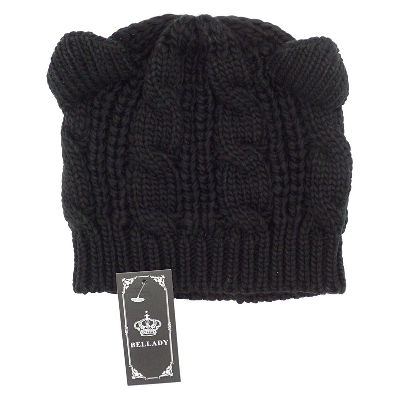 Women's Hat Cat Ear Crochet Braided Knit Caps,Black