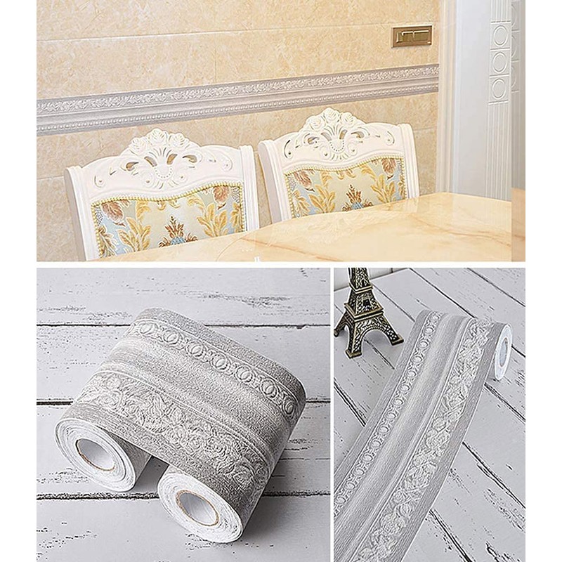 Mesoar 3D Grey Floral Wallpaper Border Wall Peel Stick Molding