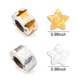 1000Pcs Silver Incentive Stickers Glitter Star Stickers for Classroom 2 Rolls Gold Star Stickers for Reward 1 Inch Sparkly Stickers for Teens Adults Holographic Stickers Pack Classroom Supplies