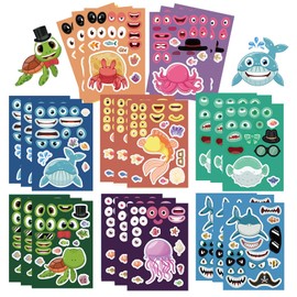 24 Sheets Make a Face Marine Organism Stickers Make Your Own Shark Stickers for Kids,Kawaii Waterproof Stickers for Kids Party Favors Activities Christmas Gifts for Kis and Teens(Marine Organism)