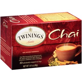 Twinings Chai Individually Wrapped Black Tea Bags, Sweet, Savoury Spices, Caffeinated, 20 Count (Pack of 6)