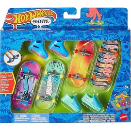 Hot Wheels Skate Tony Hawk Fingerboard & Removable Skate Shoes Multipack, 4 Fully Assembled Boards, 2 Pairs of Skate Shoes, 1 Exclusive Set (Styles May Vary)