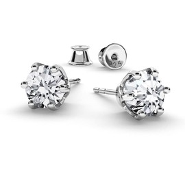Earrings 925 Silver - Stud Earrings with White Crystals - Round Cut Zirconia - 925 Sterling Silver - Jewellery for Women - Crystal in the Shape of a Diamond - Gift for Women - Gift Box, Sterling