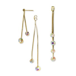 Sonateomber Simple Minimal Rainbow Aurora Rhinestone Chain Tassel Front Back Drop Dangle Gold Earrings for Women - Trendy Sparkly Cubic Zirconia Easter Jewelry Gift