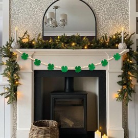 HUXFANG St. Patrick's Day Decorations-Green Felt Shamrocks Wood Beads Garland for St.Patrick's Day Decor,Clover Garland Banner for Home Mantel,St Paddys Day Irish Party supplies