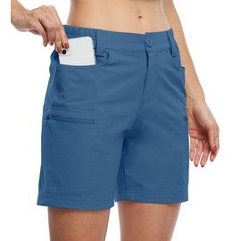 Willit Women's Shorts Hiking Cargo Golf Shorts Outdoor Summer Stretch Shorts with Pockets Water Resistant Blue Ashes M