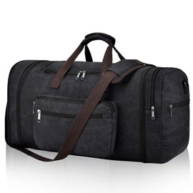 Felipe Varela 60L Duffle Bag for Men, Large Canvas Expandable Duffle Bag for Travel, Mens Carry on Luggage Weekender Gym Overnight Duffel Bags for Traveling, Black