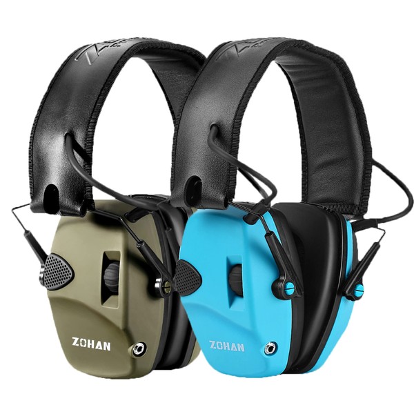 ZOHAN 054 Electronic Shooting Ear Protection 2 Packs, Slim Hearing Protection Noise Reduction Earmuffs for Gun Range