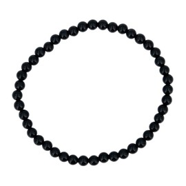 Taddart Minerals - Black Onyx Natural Gemstone Bracelet with 4mm Balls on Elastic Nylon Thread - Handmade, Rubber, Onyx