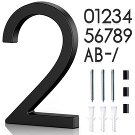 6 Inch Floating House Number Acrylic Modern House Address Numbers with Nail Kits for Outside Door Garden Mailbox Decor Visibility Signage - Number 2, Black