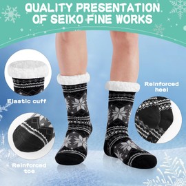 WOTENCE Men's Warm Thick Winter Socks, Non-Slip Sole, Fluffy Thermal Socks, Inner Terry Towelling Slippers Socks, Snowflake Black