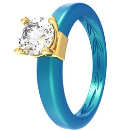 Zollen Silicone Ring with Stone - Round Cut Cubic Zirconia Solitaire Ring for Women - Rubber Wedding Bands - Breathable Sport Design