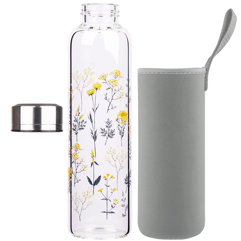 Reeho Borosilicate Glass Water Bottle, Sports Glass Drinking Bottle with