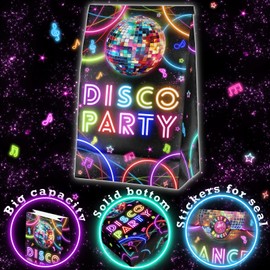 24 Pcs Disco Goodie Bags with Stickers - Retro 70s Dance Party Favor Bags, Perfect for Kids' Disco Party Supplies and Treat Bags