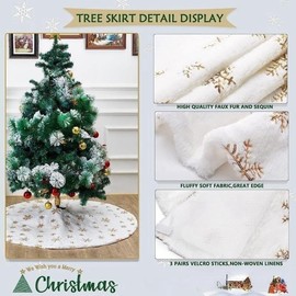 Veroda Christmas Tree Skirt White Plush Sequin Snowflake for Xmas Tree Holiday Party Decorations (90cm, Silver)