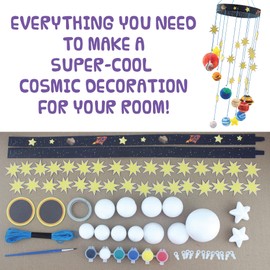 STEM Learning Fun with 3D Solar System Kit: Complete DIY Mobile Hanging Model, 27-Inch Long with 9 Foam Planets & Sun, 3D Solar System with Paintable Planets, Glow in the Dark Paint, Easy Instructions