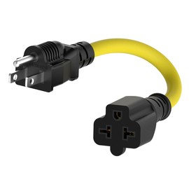1-FT 15 Amp Household AC Plug to 20 Amp T Blade Adapter Cable 12AWG Nema 5-15P to 5-20R,5-15P to 6-15R/20R 20-Amp to 15-Amp Plug-Adapter Cord,Heavy Duty 15A 125V to 20A 250V Extension-Cord