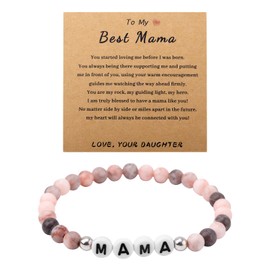 Mikovivi Armband mit Steinperlen, Besonderes Mama Armband für Mama Wunderschöner Schmuck mit Steinperlen mit Karte und Geschenkbox Karte für Weihnachten Thanksgiving Mutter Perfektes Geschenk