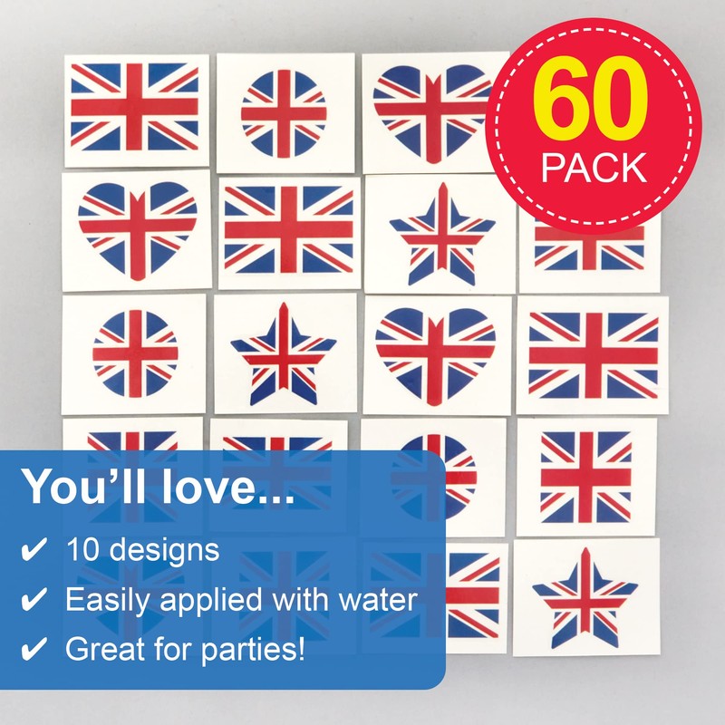 Baker Ross PJ153 Temporary Kids Union Jack Tattoos - Pack