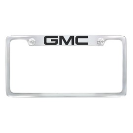 GMC Logo License Plate Frame Holder Chrome Plated Metal with Epoxy Fill (Black TOP 2H)