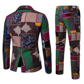 Cloudstyle Mens 2 Piece Print Suit Floral Party Dress Jacket Slim 2 Button Blazer Pants