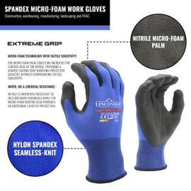 LINCONSON 6 Pack Flexible Spandex Knit With Nitrile Micro-Foam Palm Construction & Mechanics Safety Work Gloves
