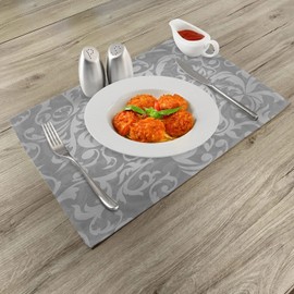 Ambesonne Grey Place Mats Set of 4, Victorian Style Large Leaf Floral Pattern Swirl Classic Abstract French Vintage Print, Washable Fabric Placemats for Dining Table, Standard Size, Seafoam Grey