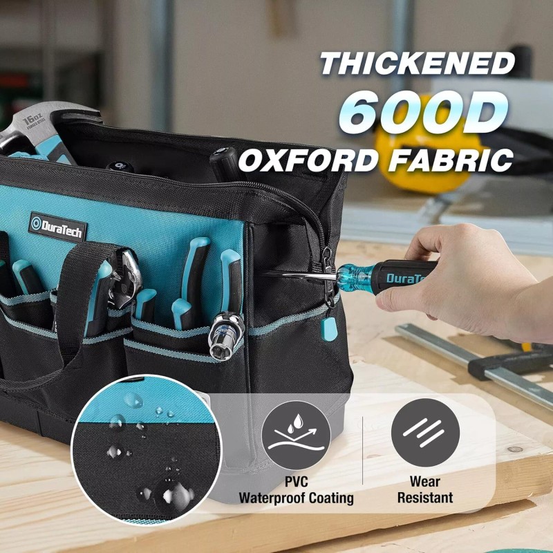 DURATECH 16-Inch Heavy Duty Tool Bag with Waterproof Hard Bottom