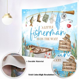 Mocsicka Fishing Baby Shower Backdrop A Little Fisherman is on The Way Baby Shower Party Decoration Banner for Boy Gone Fishing Party Background Photo Booth Studio Props (6x4ft(72''x48''), Blue)
