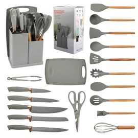 Generic Cooking utensil set, Kitchen set utensils 19 pieces, Kitchen essentials, cute kitchen accessories, Kitchen tools-Apartment essentials, Knife set, medium, Gray, SA-987