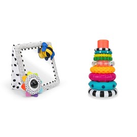 Sassy Tummy Time See Me Floor Mirror for Ages 0+ Months (80928) & Stacks of Circles Stacking Ring STEM Learning Toy, Age 6+ Months, Multi, 9 Piece Set