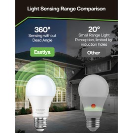 Eastiya Dusk to Dawn Sensor LED Outdoor Light Bulb, Daylight White 5000K, A19 13W(100 Watt Equivalent) Bright Porch Lighting, 1200LM, Auto-On/Off Photocell Sensor for Garage Yard Patio Garden-4 Pack