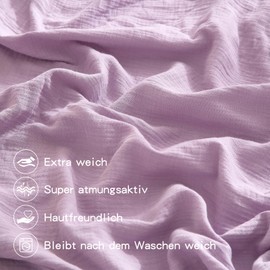 Boqingzhu Muslin Cotton Fitted Sheet 180 x 200 cm Purple Breathable Soft Fitted Sheet Oeko-Tex Certified Cuddly Bed Sheet for 25 to 30 cm Mattress
