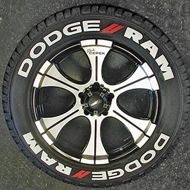 Tire Stickers Dodge RAM Truck Tire Lettering Accessory Kit - Easy DIY Permanent Glue On Rubber with 2oz Touch-Up Cleaner / 18-21 Inch Wheels / 1.50 Inches/White/Red / 8 Pack