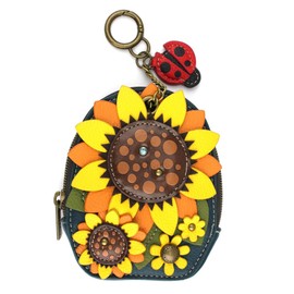 CHALA Mini Coin Purse Keychain - Women's RFID Protected Card Holder and Coin Purse Accessory - Sunflower - navy