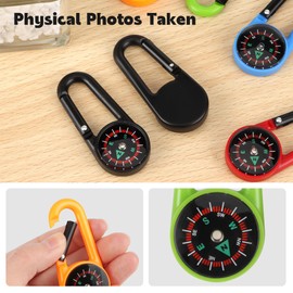 Pack of 20 Compass Keyrings, Colourful Mini Carabiner Compass Key Holder, Zip Fixer for Outdoor Hiking, Camping, Party Toy