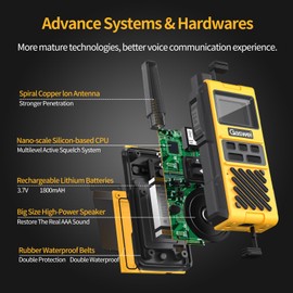 Gaswei G1pro IP67 Waterproof Floating Walkie Talkies Long Range for Adults,Heavy Duty Two Way Radio with Double Watch, FM Radio,VOX,USB-C,SOS & NOAA Weather Alerts,Rechargeable Lithium Battery(4 pack)