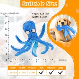 WanderGo Squeaky Dog Toys, 2 PCS Octopus Dog Toy with Crinkle Paper Plush Dog Teeth Cleaning Toy Dog Soft Toy Durable Dog Toys for Large Dogs Medium Dogs Playing(Blue+Green)