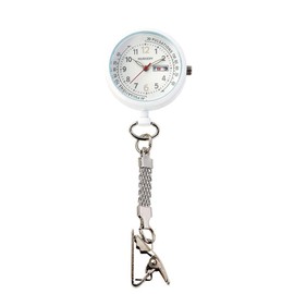 Nursley Short Chain Watch (NEW) with Date and Day Display, Upside Down Dial, Nurse Watch, Nurse Watch, Pulse Measurement Scale, Glow in the Dark, New White