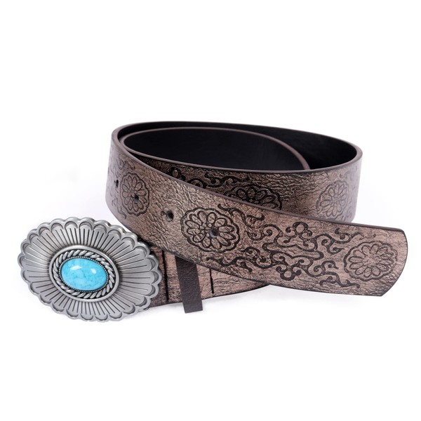 PROCOS - Cinturón clásico con hebilla de color turquesa medieval, cinturón vikingo, material superior, con exquisita broche de gemas, Azul A, Talla única