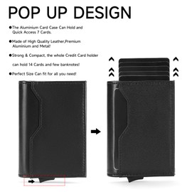 SENDEFN Men's Leather Wallet, Slim Wallet with Coin Compartment, Pop-Up Card Holder Made of Aluminium for 7 Cards, Card Holder Wallet with RFID Protection, Card Holder, Small, black, rfid wallet