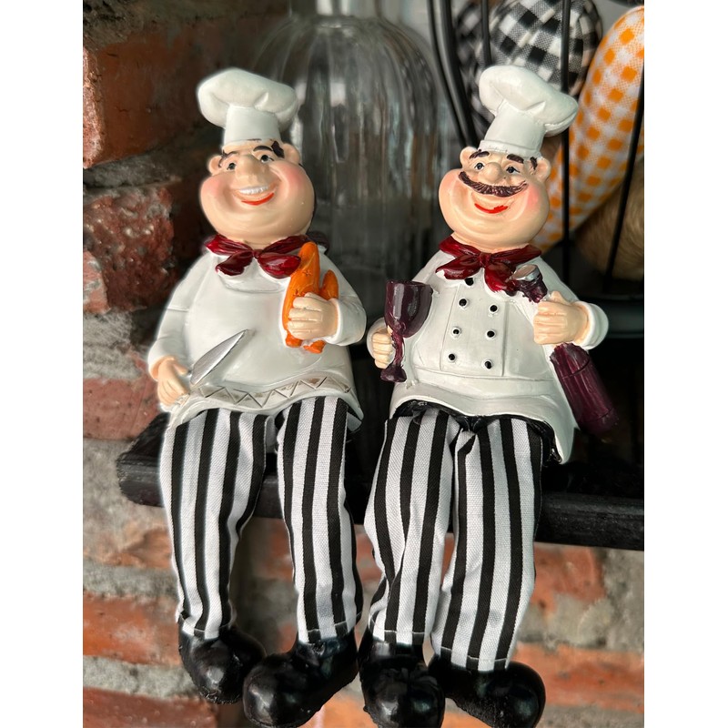 Set of 2 Home Kitchen Decor Chef Figurines Bread &