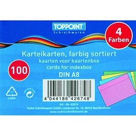 Pack of 100 A8 Assorted Colour Replacement Index Cards