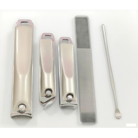 Manicure Nail Clippers Set, 5-in-1 Stainless Steel Nail Care Kit with Fingernail & Toenail Clippers, Nail File, Ear Pick, Portable Nail Clipper Set for Men and Women, Travel Grooming Kit with PU Case